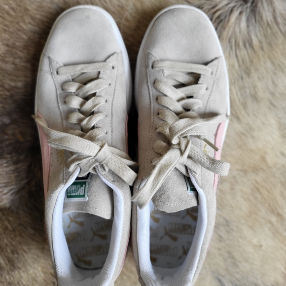 Puma Clyde Pink Stripe Tan Suede Sneakers Size 8.5 - Picture 5 of 9